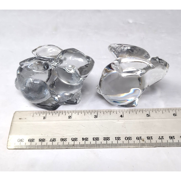VTG Oneida Bunny Rabbit Figurines Set of 2 Lead Crystal Clear Hand Cut & Blown - Picture 7 of 9